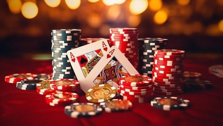 An elegant live casino baccarat table with cards and chips, representing a strategy guide.